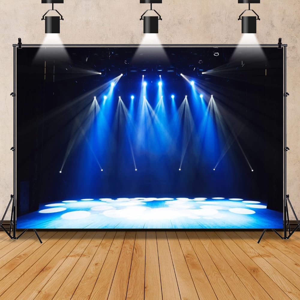 Leowefowa 10x8ft Vinyl Stage Concert Backdrop Spotlight Lights Night Club Photo Background Let's Glow Crazy Theme Party