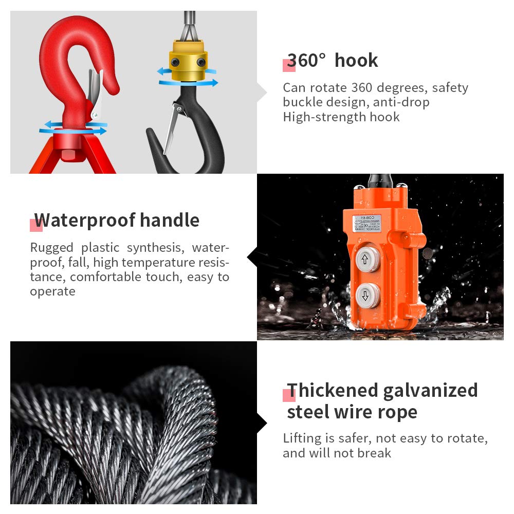 ANBULL Upgraded 3 in 1 Electric Hoist Winch 1100LBS, 1500W 110V Electric Winch with Wired and Wireless Remote Control, 25ft Lifting Height,Manganese Steel Gear,Galvanized Anti-Rotation Steel Rope