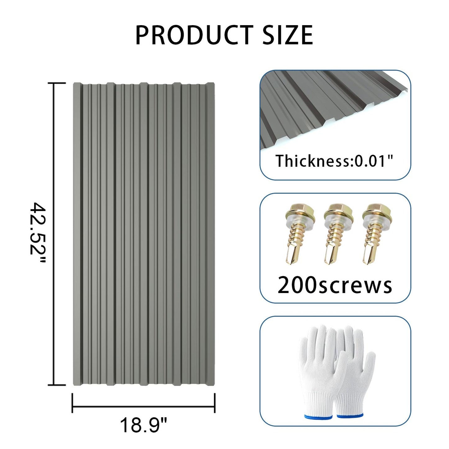 Vigo huseeo 20 PCS 112 sq.ft Metal Roofing Panels, 42.52" x 18.9" Corrugated Galvanized Roof Panels, Waterproof Siding Panels with 200 Pcs Screws for Garages, Sheds, Stables and Mobile Homes