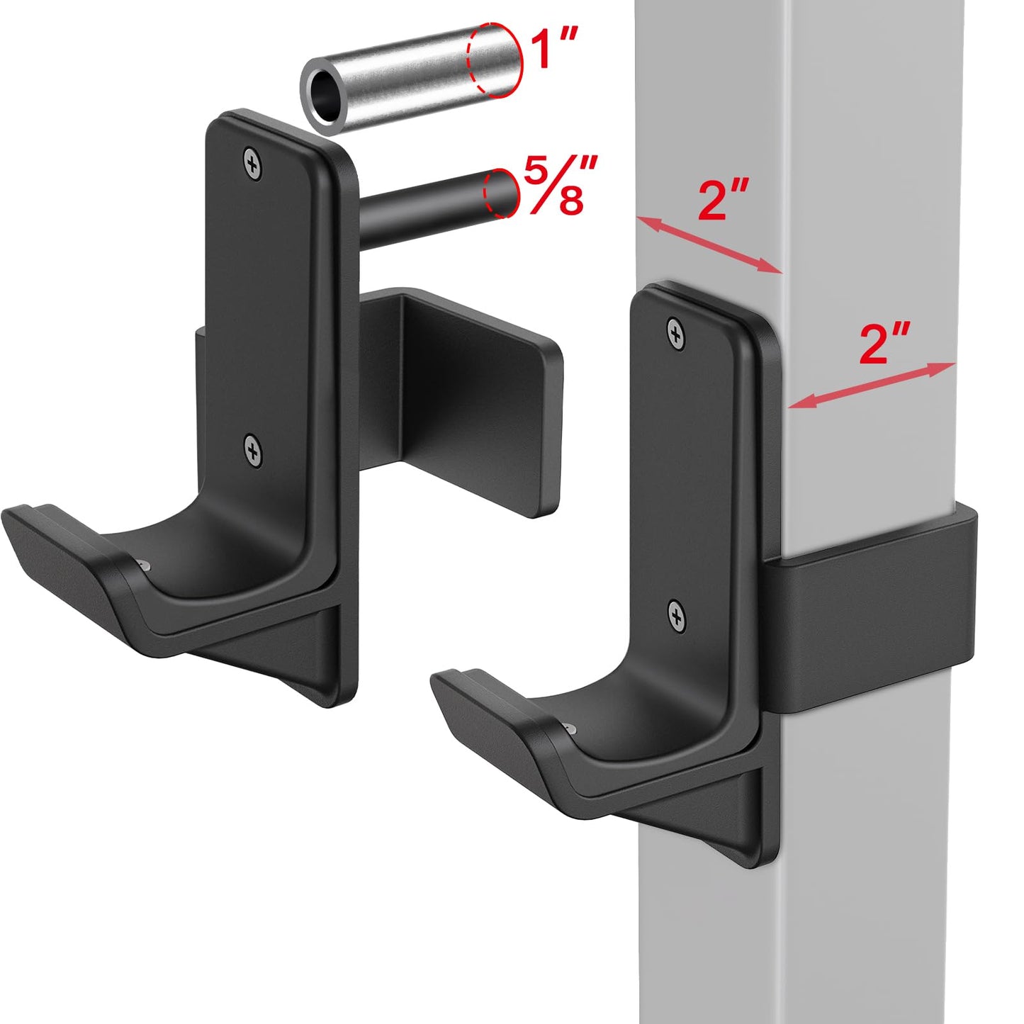 Kipika J-Hooks for 2" x 2" Power Rack with 5/8" or 1" Hole, Bottom Reinforced Steel Hooks with Rubber Pads, Heavy Duty Power Rack Attachments, Squat Rack Accessories for Strength Training, Set of 2