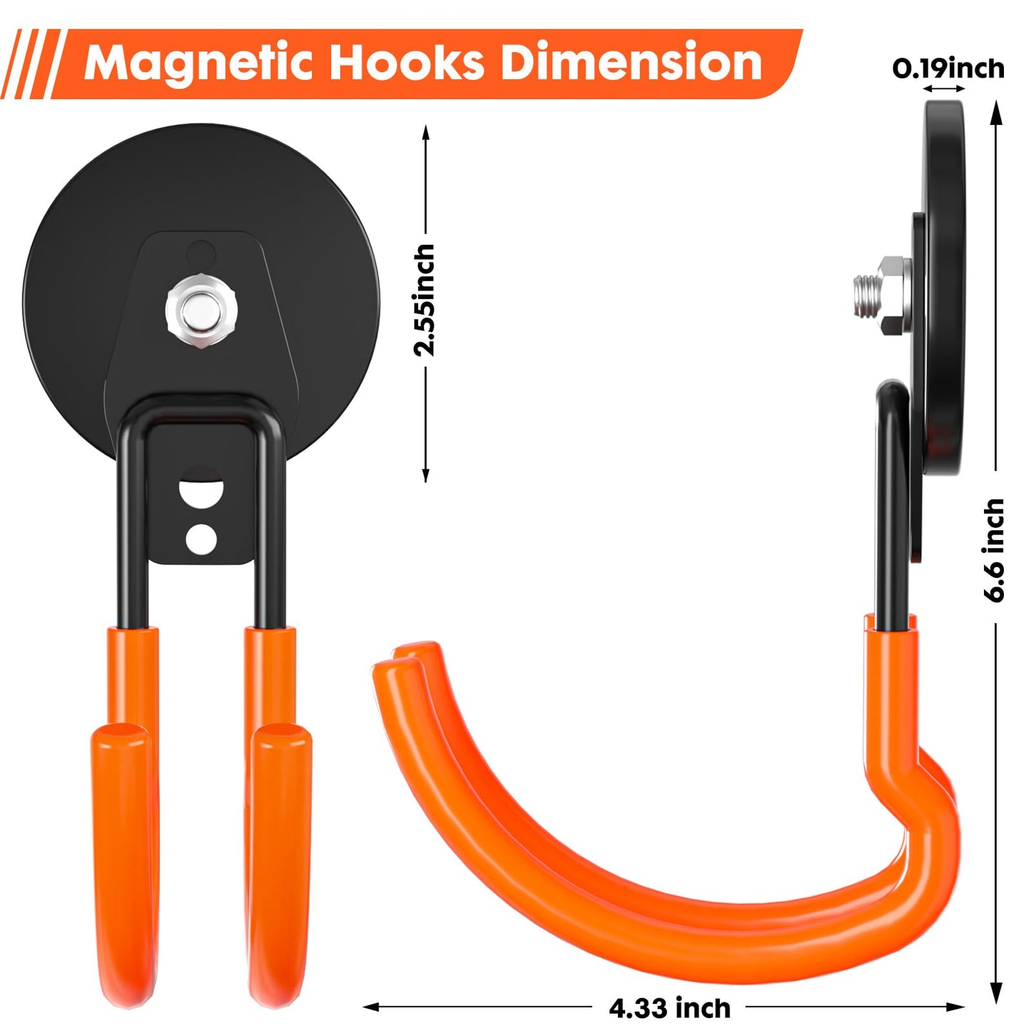 Lvoess Heavy Duty Storage Magnetic Utility Hooks Large Garage Magnet Hooks with Anti-Slip Coating for Metal Cabinet,Pegboard,Garage Shelve,Garden Tools (Orange4pro)