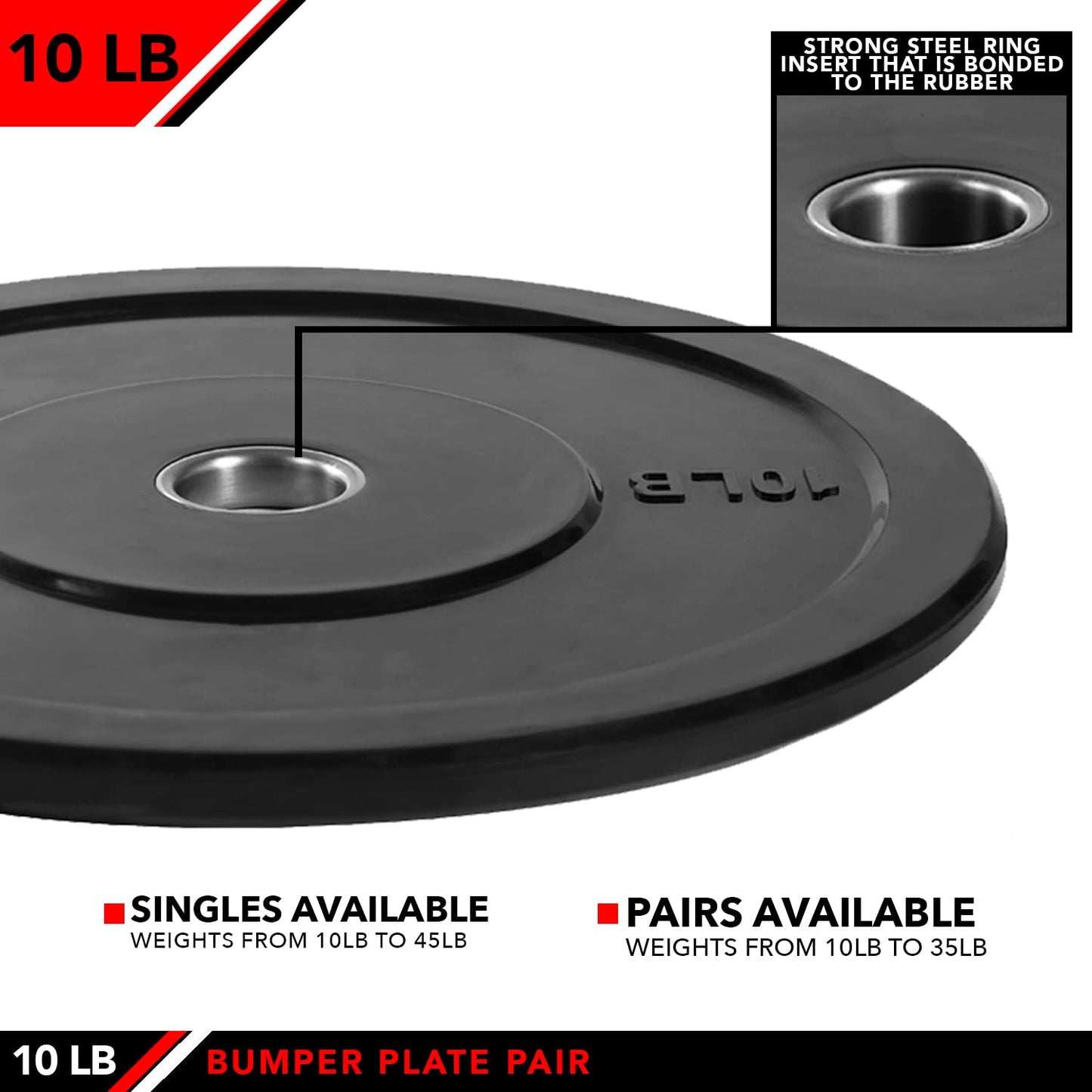 JFIT Olympic Bumper Weighted Plate 2”, Set of 2 Plates, 10 LB Pair