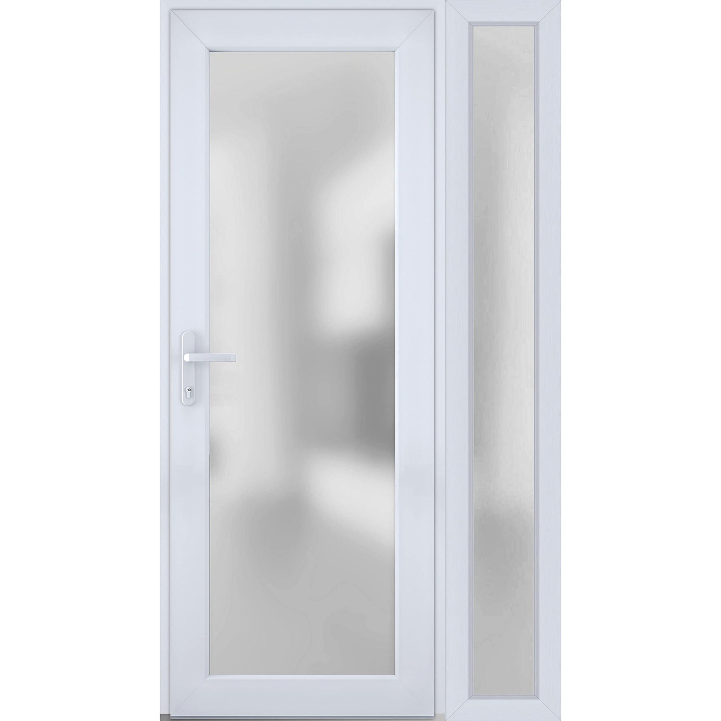 VDOMDOORS Front Exterior Prehung Fiberglass Door Frosted Glass/Manux 8102 White Silk/Side Exterior Window/Entrance Patio Garage-W30+14" x H80-Right-hand Inswing