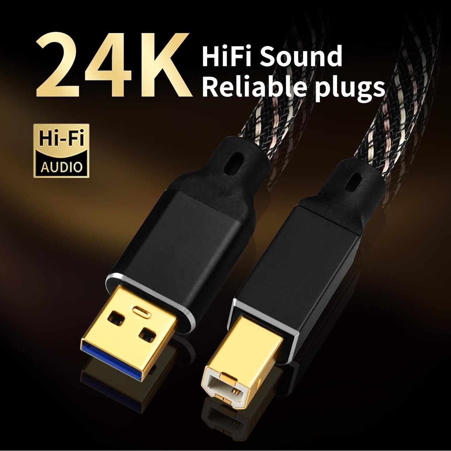 3.0 3.28ft B,4N Core,24K Card,Mixer,Synthesizer(3.28ft/1m) USB HiFi Audio Cable -USB A to USB OFC Gold-Plated