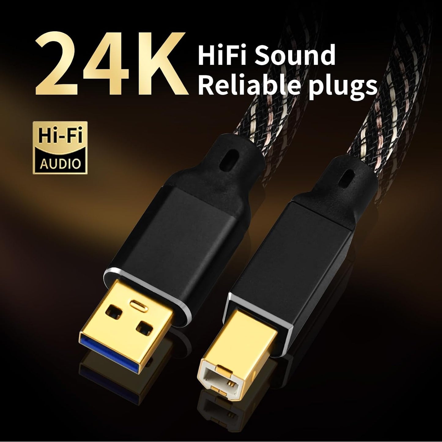 3.0 1.64ft B,4N Core,24K Card,Mixer,Synthesizer(1.64ft/0.5m) USB HiFi Audio Cable -USB A to USB OFC Gold-Plated