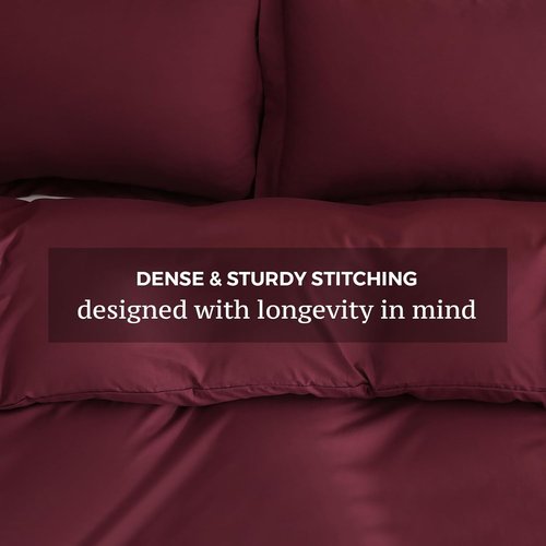 JSD Burgundy Duvet Cover Set - Soft Brushed Microfiber, 3-Piece Queen Size with Pillow Shams