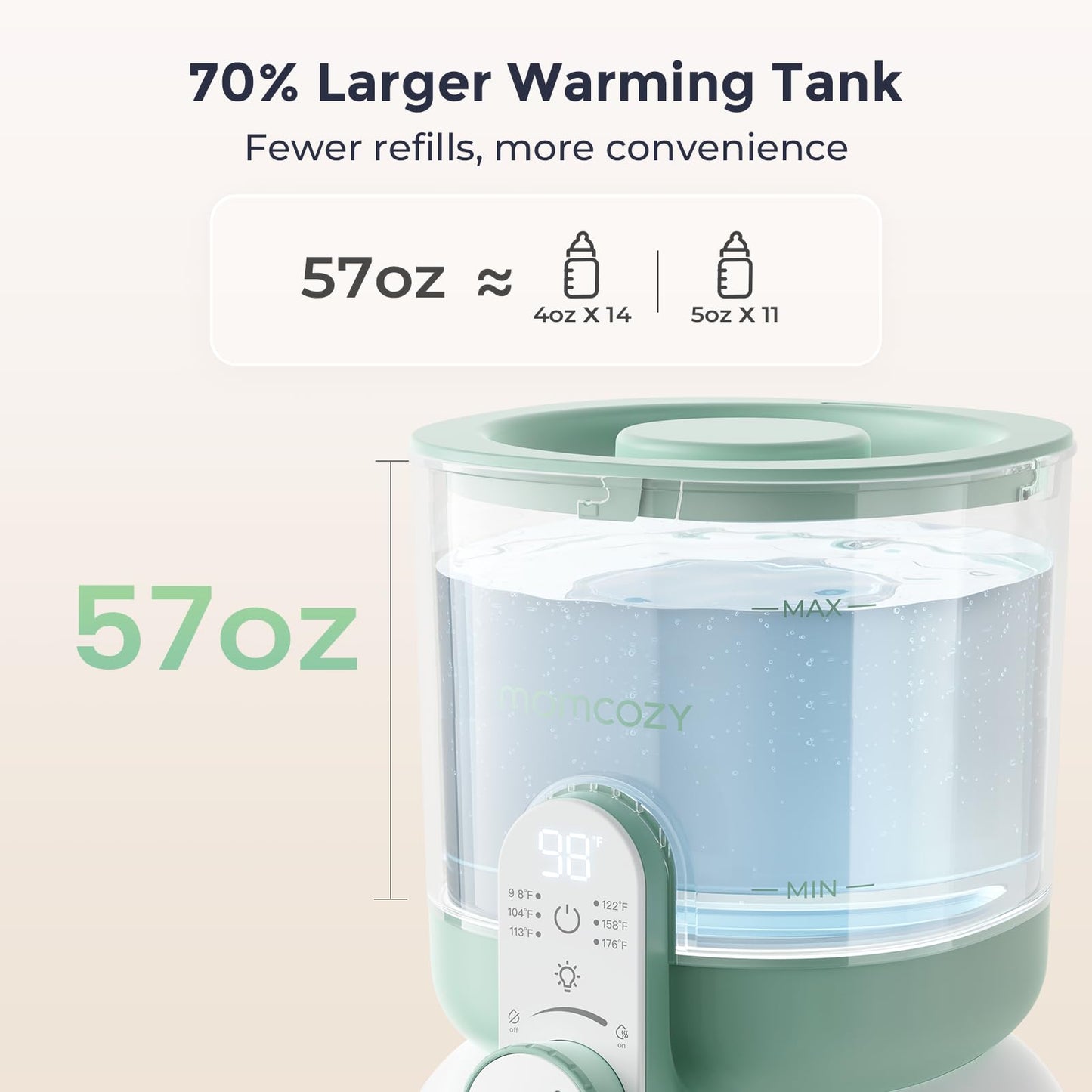 Momcozy Instant Water Warmer for Making Formula, Dual Lights for Night Feedings, 57 fl oz Large Capacity Detachable Tank, 6 Temperature Settings Water Dispenser, Breastfeeding Essentials