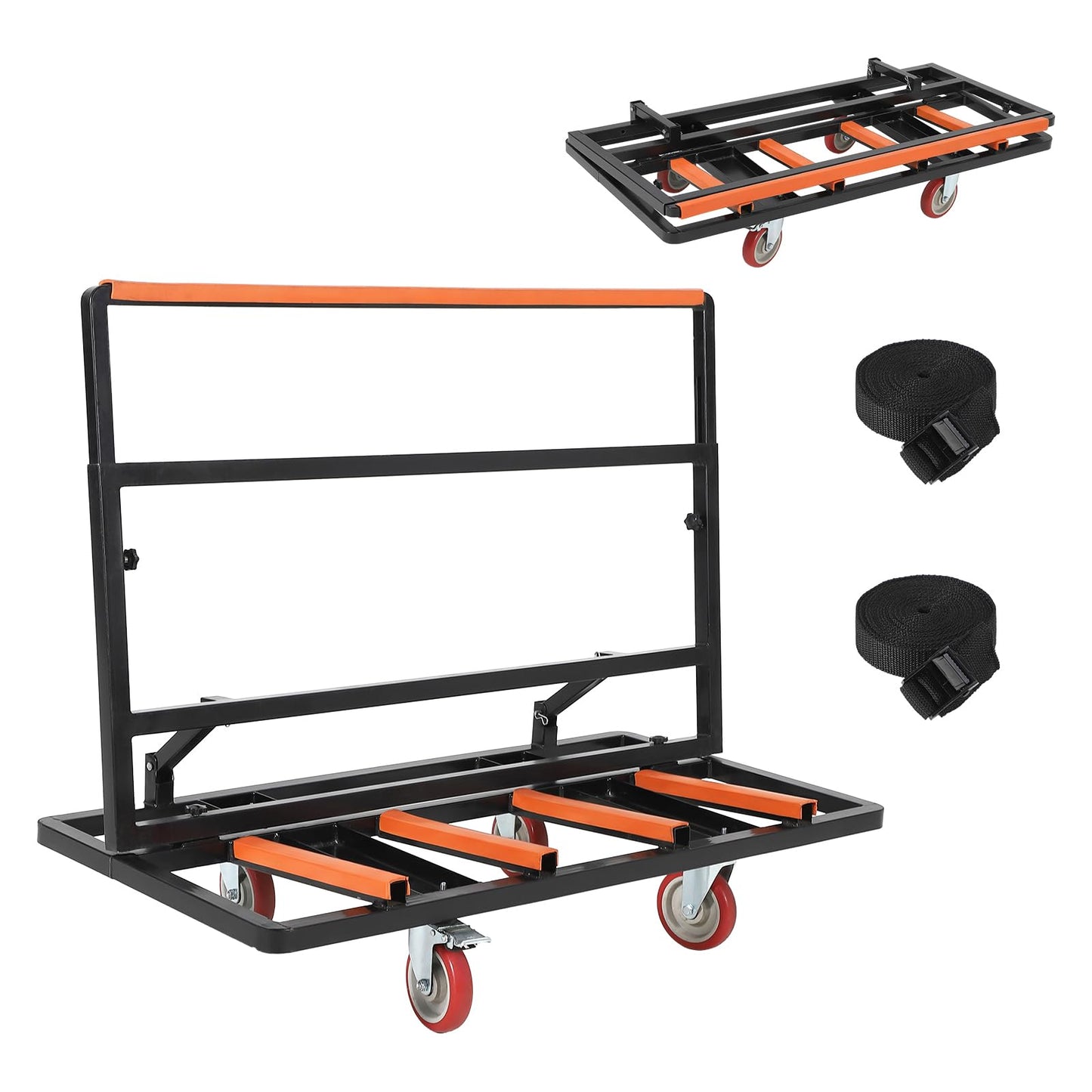Garvee Folding Drywall Cart Dolly, Plywood Cart w/ 2000 LBS Load Capacity, Steel Panel Dolly with 4 Swivel Casters, Adjustable Handle & Tie-Down Strap for Plywood, Plasterboard, Glass