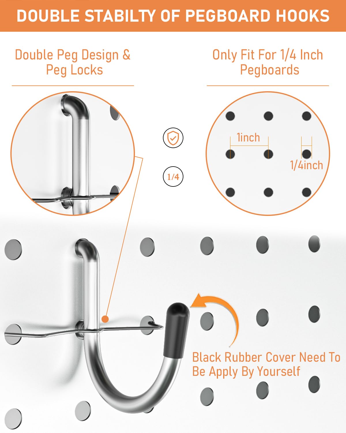 INCLY 1/4“ Extra Thick Pegboard Accessories Kit, 100PCS Heavy Duty Metal Peg Board Hook Assortment with 3 Sizes Basket S/M/L Fit 1/4 Inch Pegboard for Garage Wall Organizer Hanging Tools