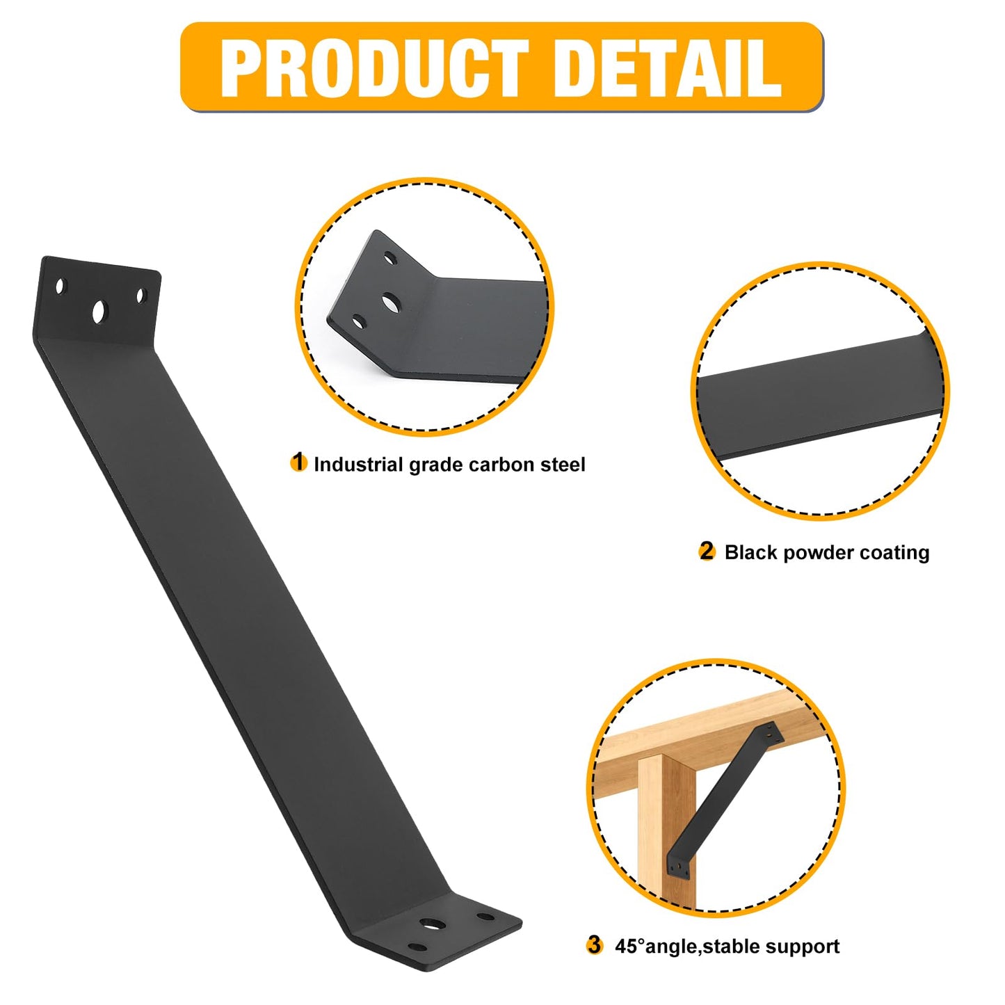 4 Pcs Inside Moun 45-Degree Angle Bracket,11" x 3" Heavy Duty Corner Brace Support,45 Degree Support Knee Braces,Post to Beam Connectors for Wood 4x4 6x6 Lumber