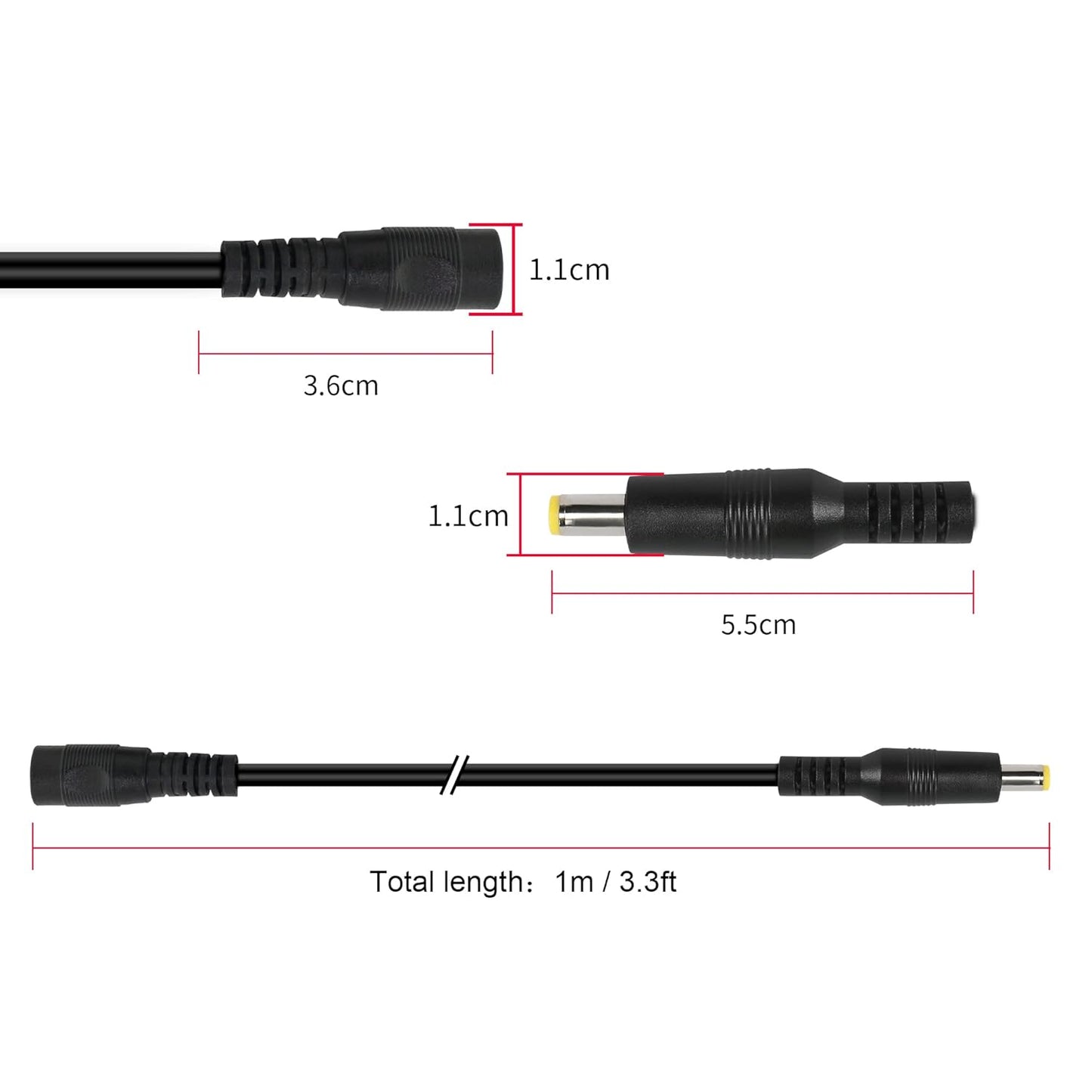 YACSEJAO 5.5mm 2.1mm 12V More(3ft) DC Power Extension Cable x Male to Female Power Cord DC Power Supply Adapter