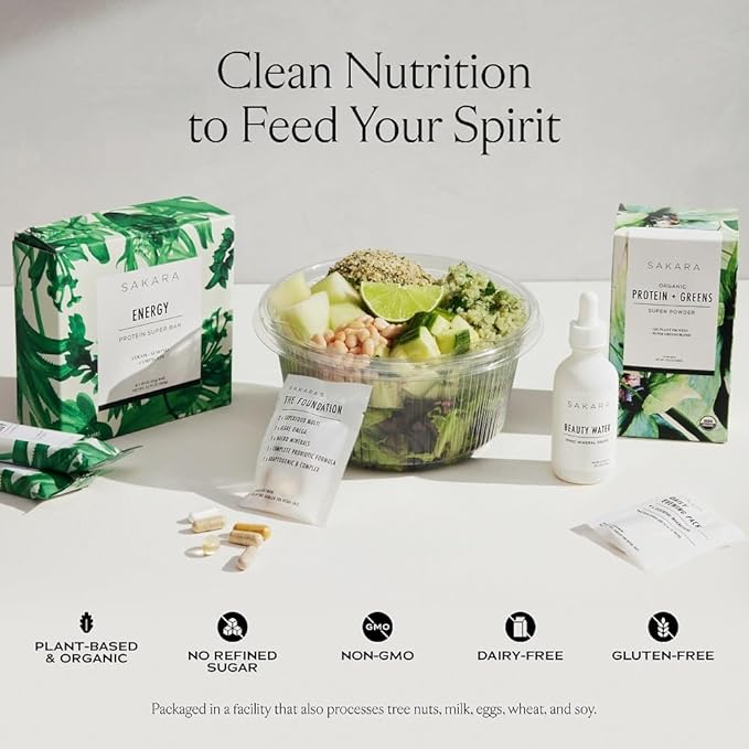 SAKARA Protein + Greens Super Powder ??30 Servings, Organic Plant-Based Blend with Hemp, Pumpkin, Pea Protein, Wheatgrass & Spirulina, Vegan Superfood Drink Mix