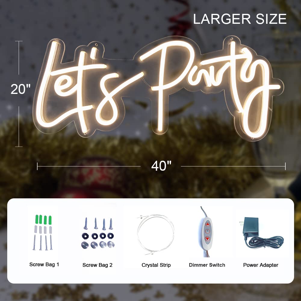 Divatla Super Large Neon Sign - 'Let's Party' for Engagement, Prom, Wedding & More - Dimmable, Warm White