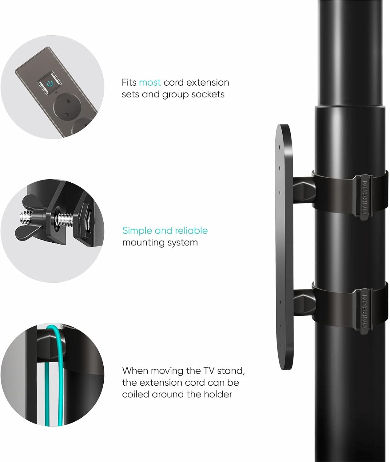 TS1881 50 mm (APS1881) ONKRON Power Strip Surge Protector Mounting Bracket for TV Stand Column Diameter Black