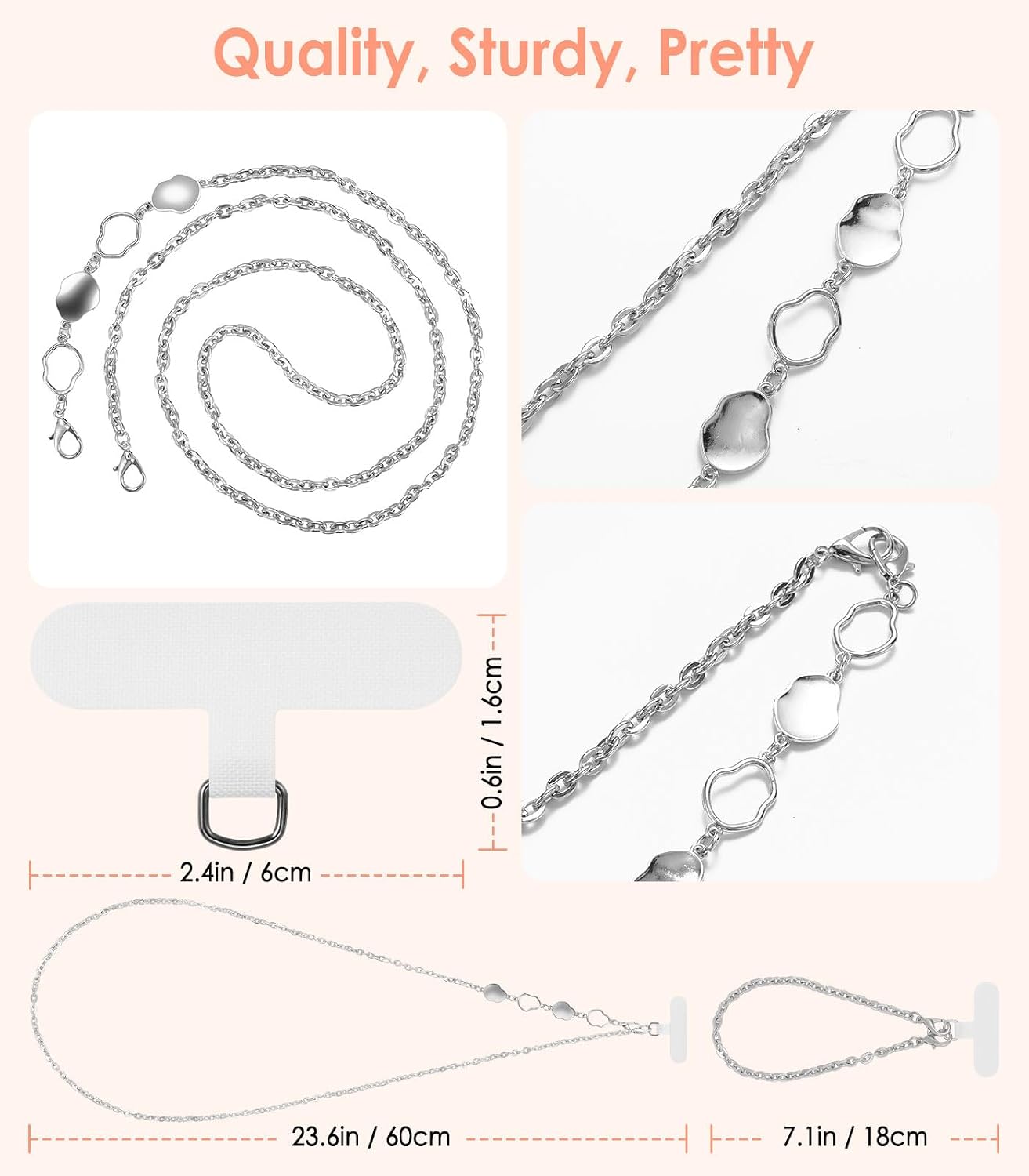 1, 1, 2, MoKo Phone Chain Crossbody, Metal Cell Phone Lanyard, Universal Phone Lanyard Strap for iPhone, Samsung, Most