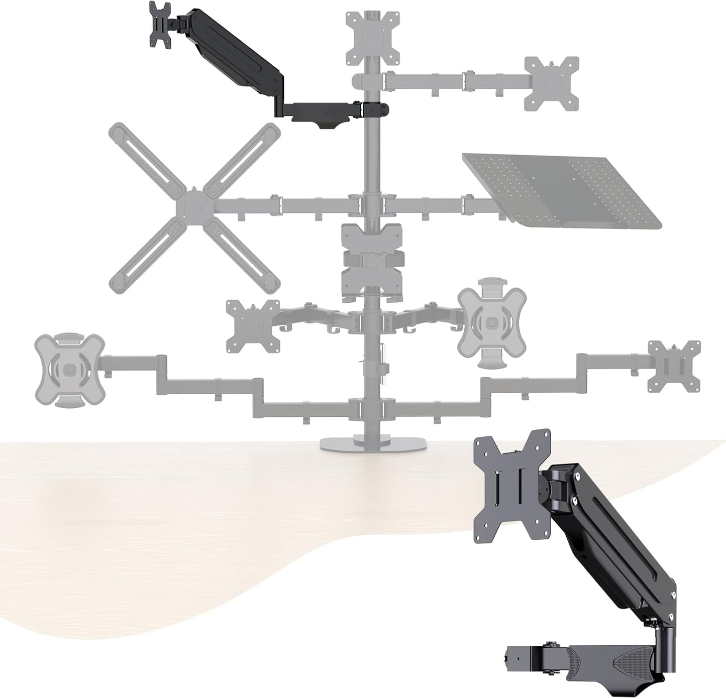 35MM 13-32Inches, 22.0 lbs, 75-100mm MD8411DB Pholiten Single Monitor Arm, Gas Type Display Arm, Double Articulated