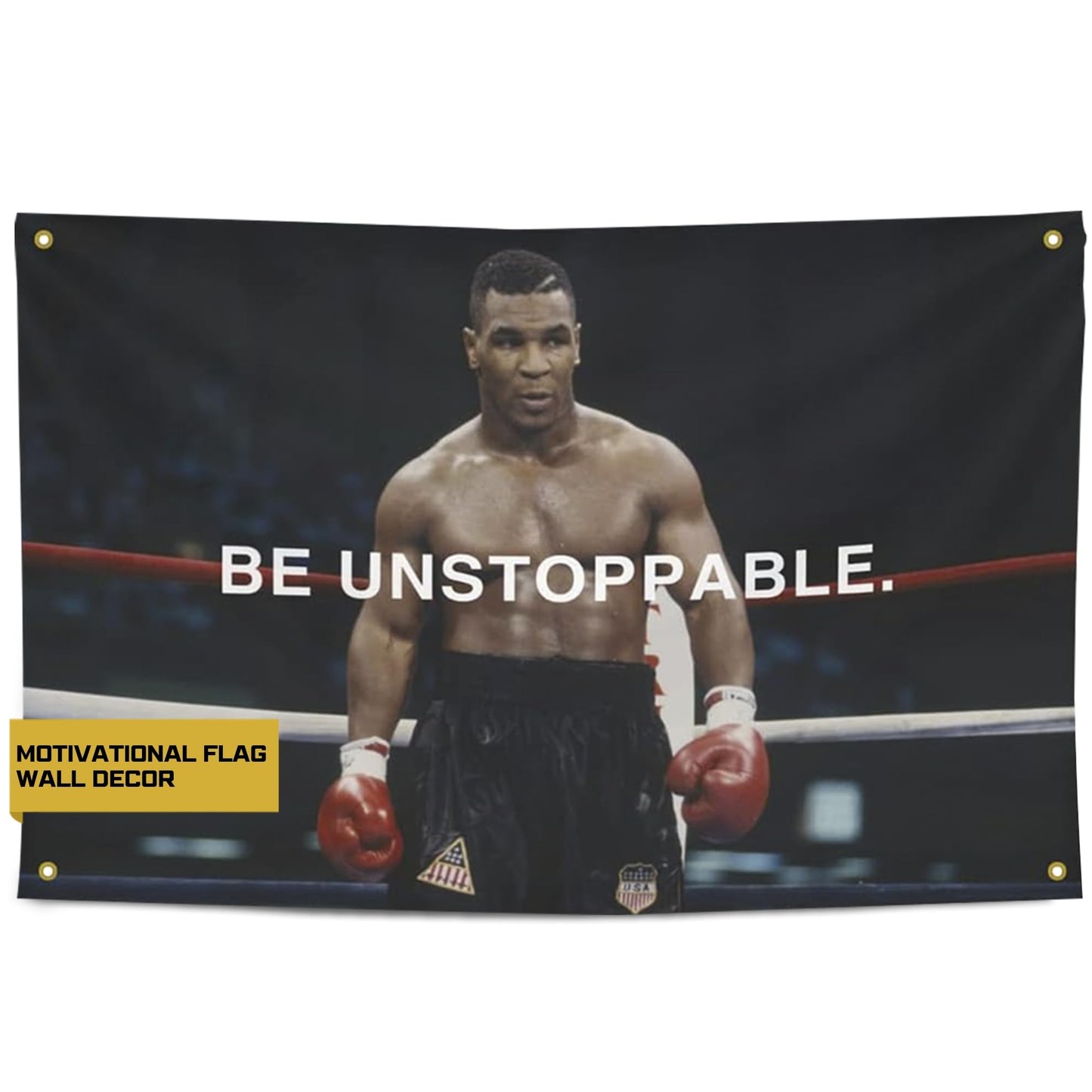 Gold Trident Flags Be Unstoppable Motivational Gym Flag – Mike Tyson Poster – Discipline Banner for Gym, Dorm, Home Workout Space – Fitness Wall Decor – Durable Polyester, Double Stitched - 3x5 Feet