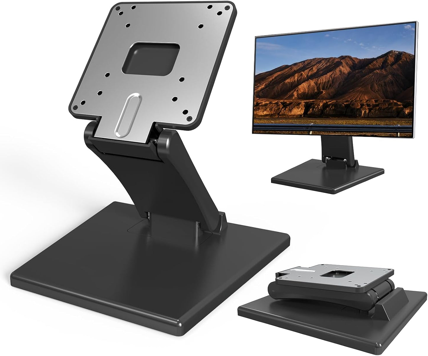 babibobibibi 75x75mm/100x100mm Babibobibi Foldable VESA Stand - LCD/PC Monitor Mount, Black, Lay Flat, Single Monitor