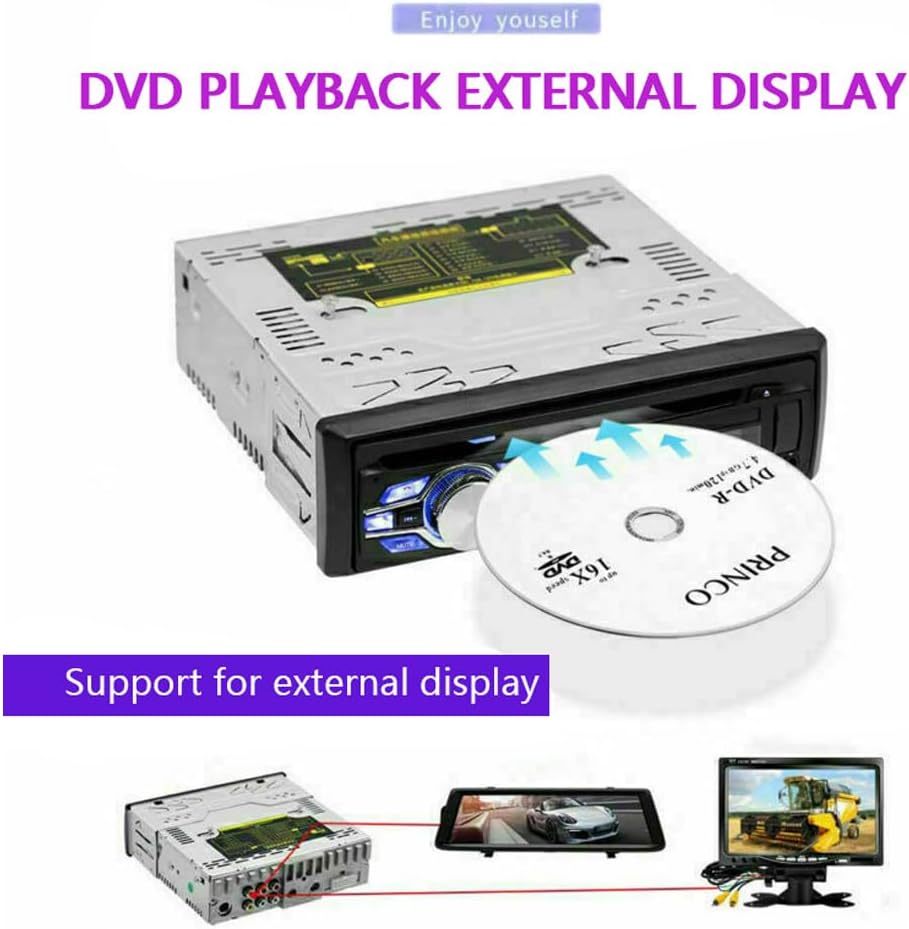 WEPARTICULAR 12V MP3 Car Stereo CD DVD Player Single Din Car Radio with Bluetooth Hands-Free/FM Receiver/USB/AUX/SD