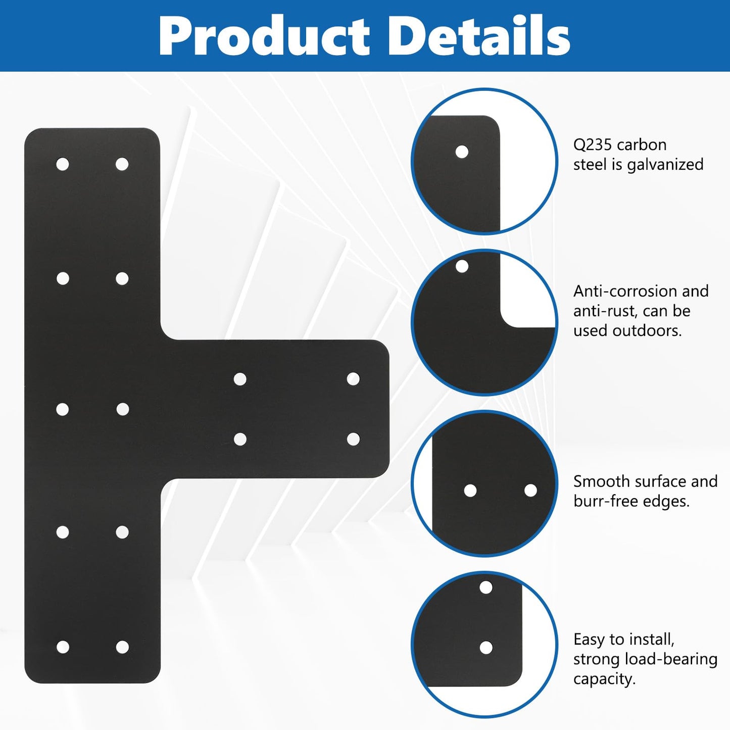 AOKLIT 8 Pcs T Post Timber Brackets,Post to Beam Connector for Wood，Durable Steel Material Bracket, Versatile Connectivity（Black） 12*8 Inch