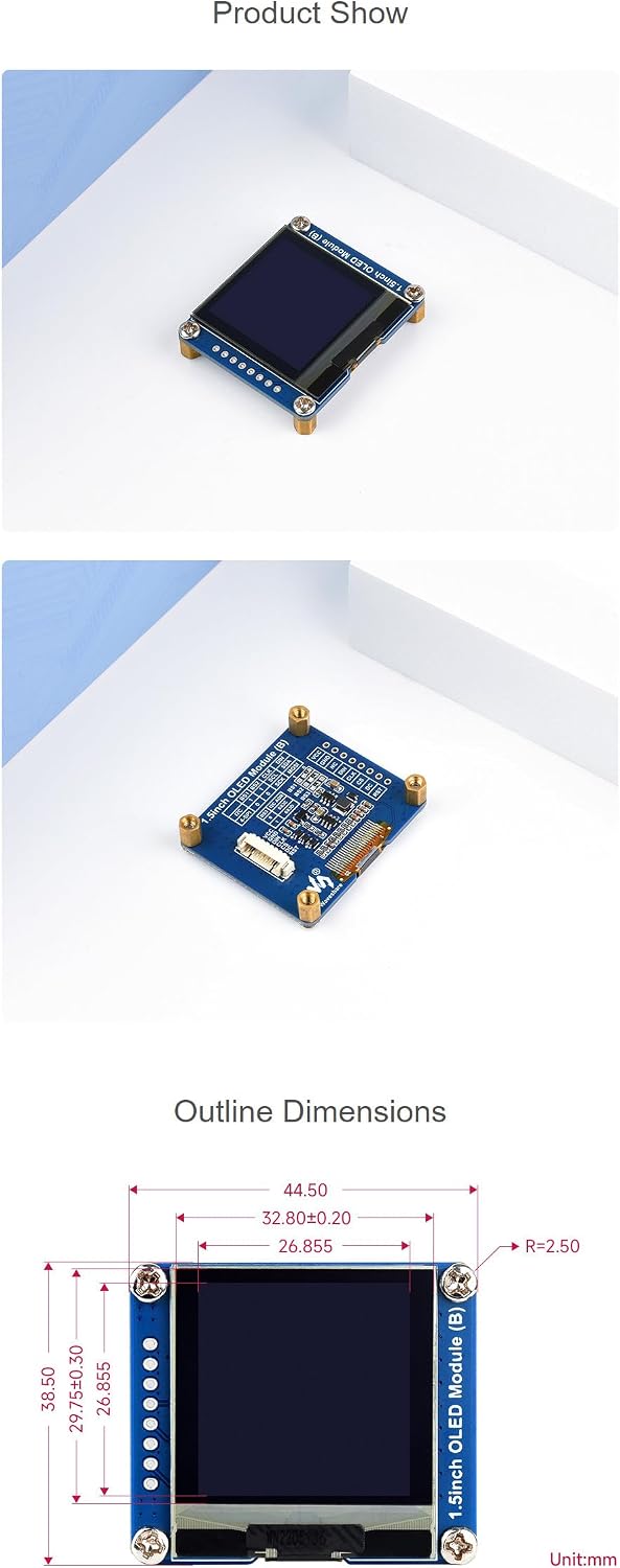 Coolwell 1.5 Inch STM32 I2C Communication 128128 SH1107 OLED Display Module for Raspberry Pi Arduino SPI / Black/White