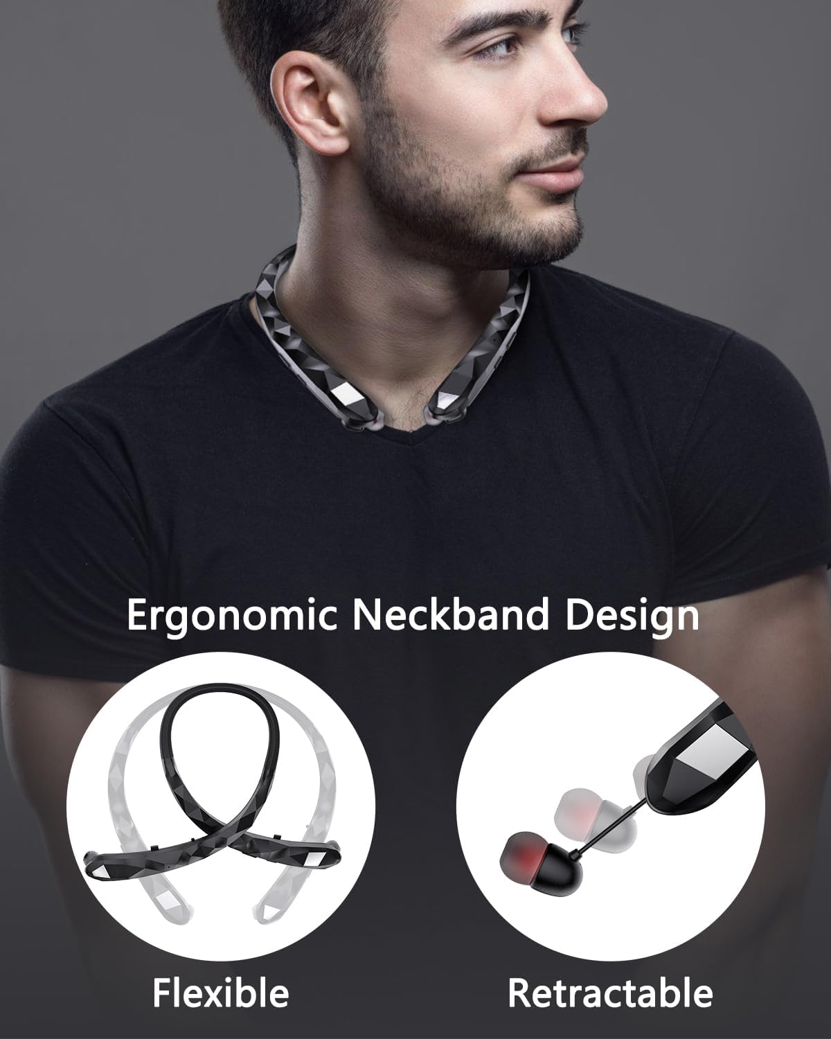 Finpola 5.3 IPX5 18H Neckband Bluetooth Headphones, Retractable Headphone Bluetooth & Waterproof, Neckband Headphones