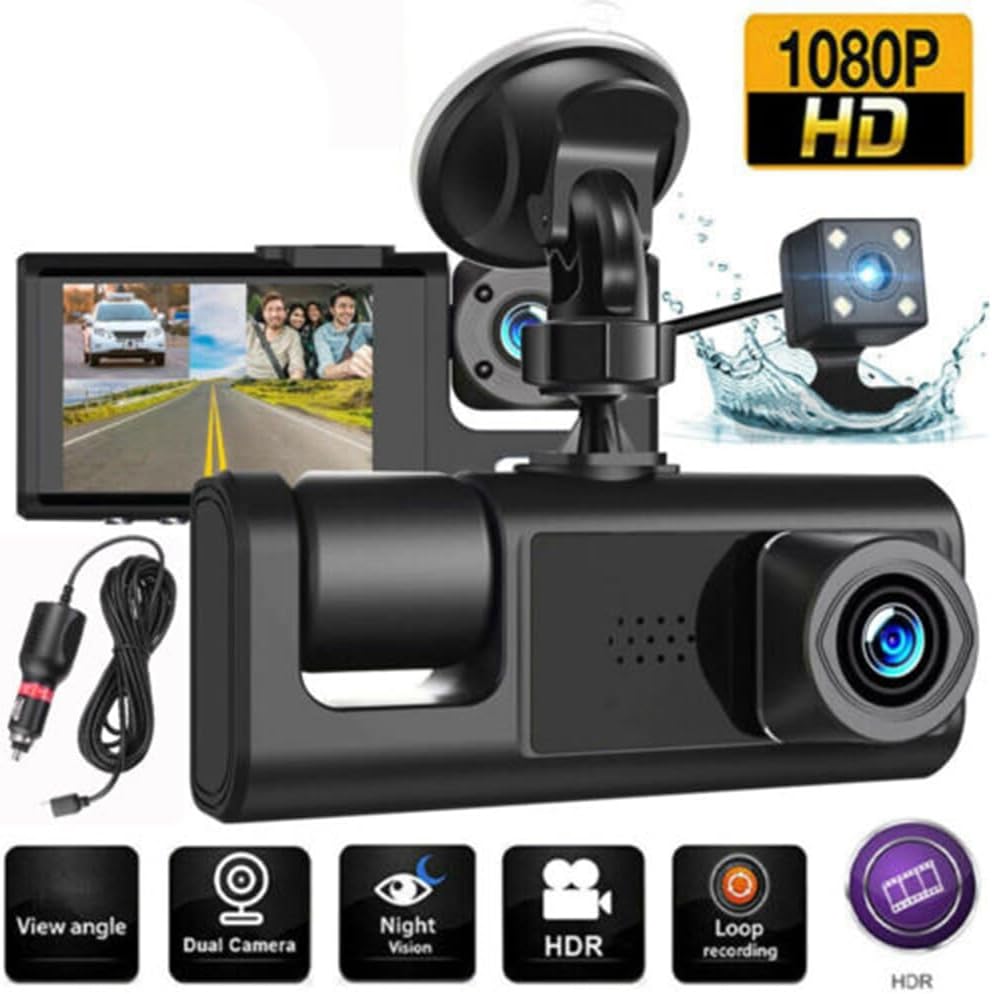 Ruitutedianzi Inside Vehicle Dash CamThree Way Camera DVRs Recorder Video Registrator Dashcam Camcorder