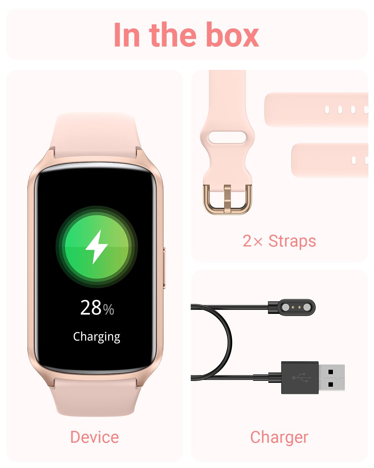 Amzhero Health Fitness Tracker with 24/7 Heart Rate, Blood Oxygen, Blood Pressure, Sleep Tracker, 5ATM Waterproof Activity Trackers with Step Tracker, Pedometer (S & L Bands Included)