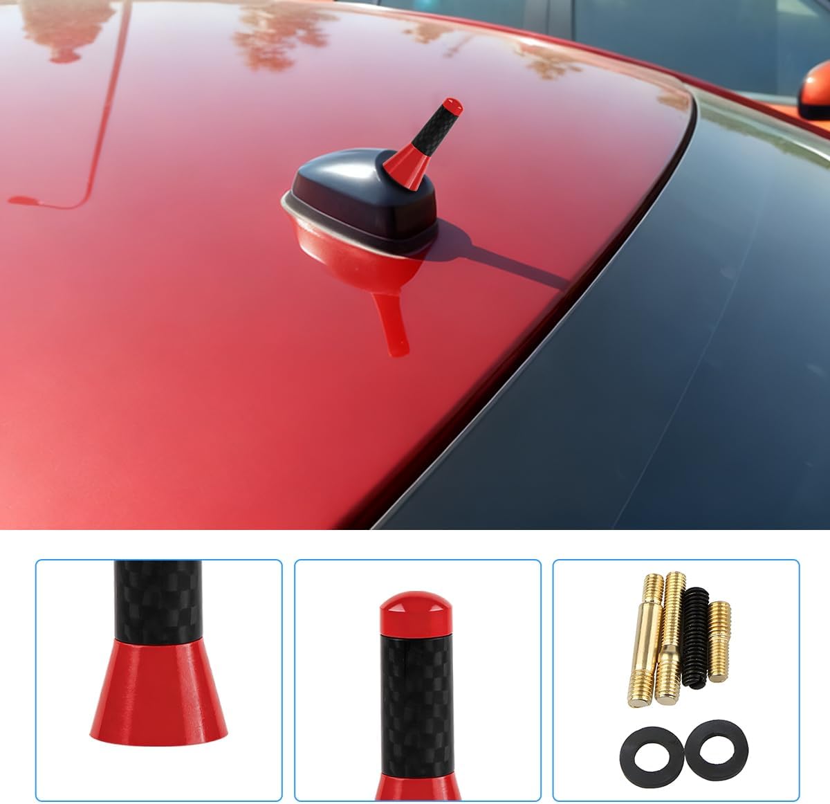 Ywdiml Car Short Antenna, Carbon Fiber Vehicle Radio Reception Antennas Kit with Screws Gaskets,AM/FM Roof Mount