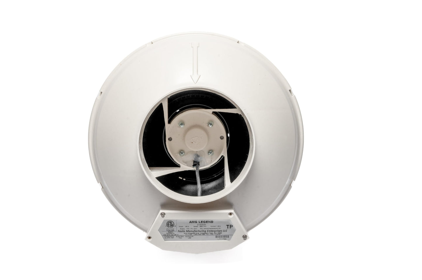 Festa AMG Legend Radon Fan - Quiet and Energy Efficient 345 CFM Radon Mitigation System Inline Fan - 6" Electric Waterproof Inline Duct - Made with Sturdy Glass Reinforced Poly-Resin – White