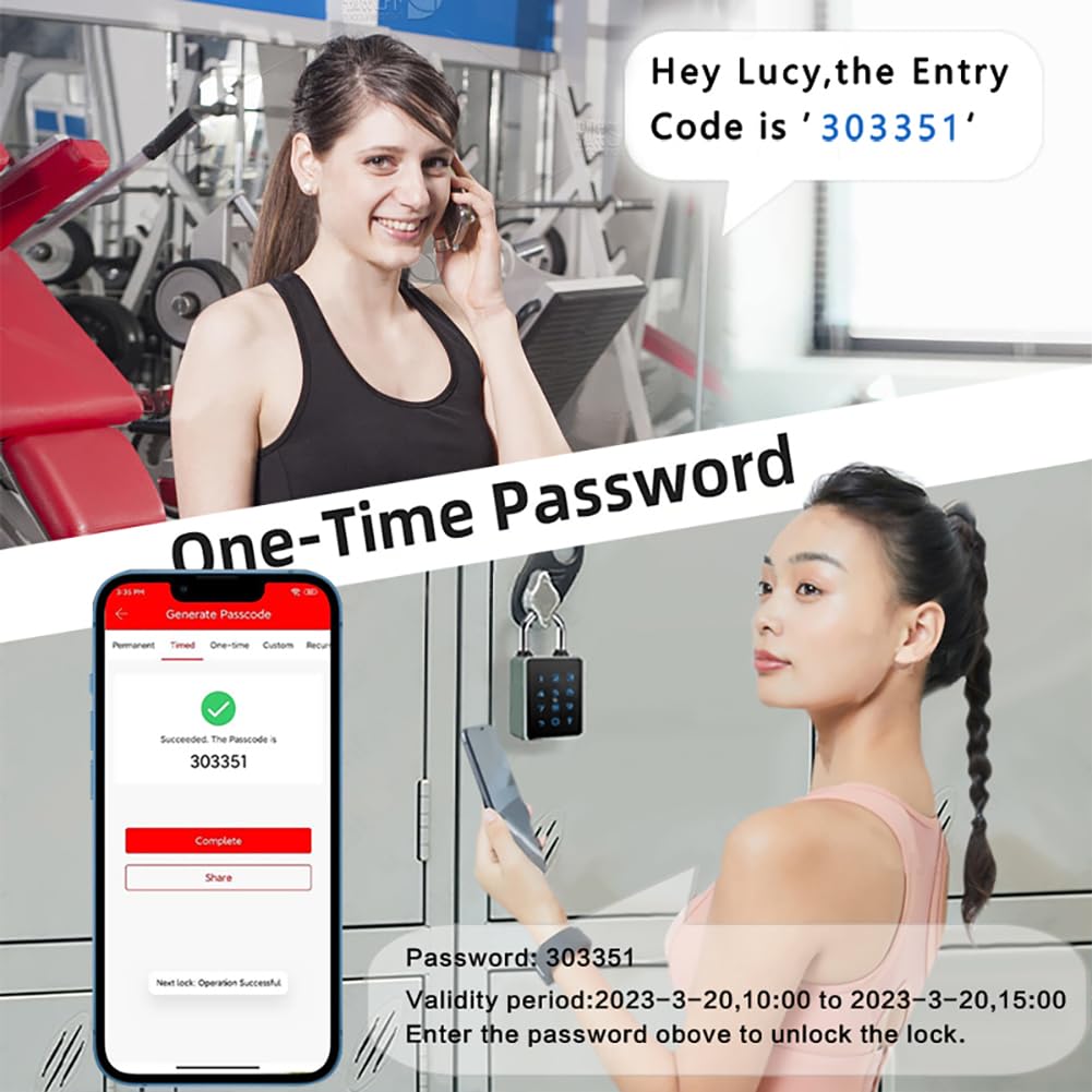 Combination Smart Padlock with Key Backup, Bluetooth Touchscreen Keypad Electronic Padlock App Controlled, Waterproof, 7.5mm Schackle Suitable for Gate Gym Warehouse Suitcase School Fence