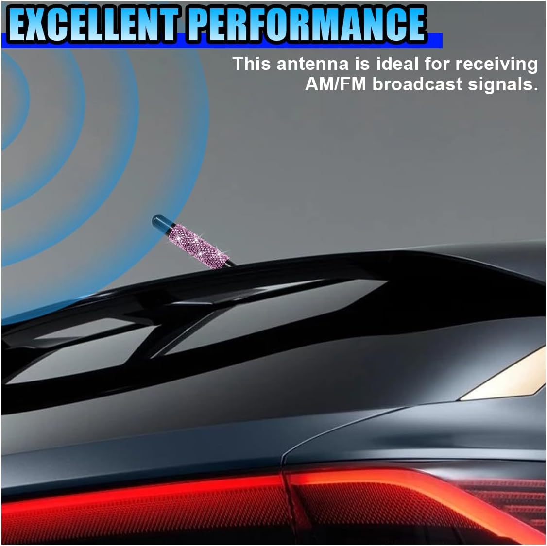 YoRise 4.72" 4 2 Bling Rhinestone Short Car Antenna, Aluminum Alloy Roof Signal Antennas with Screws & Gaskets, Car