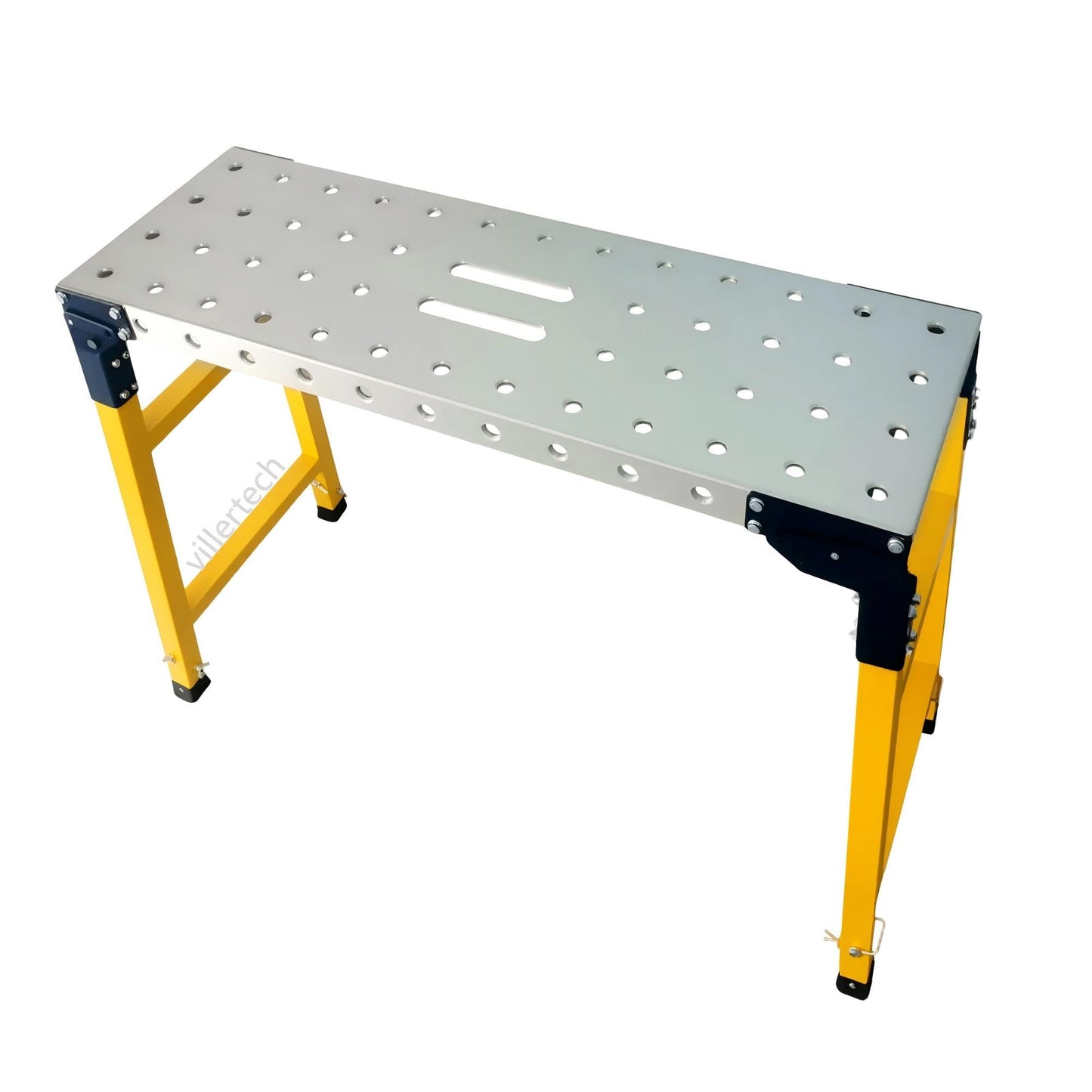 Villertech Folding Scaffolding Platform 1100 Lbs Height Adjustable Anti Slip Steel Step Ladder Stool with Galvanized Coating Anti-Slip Feet for Construction Car Washing Roof Snow Removal（35.5" Wide）
