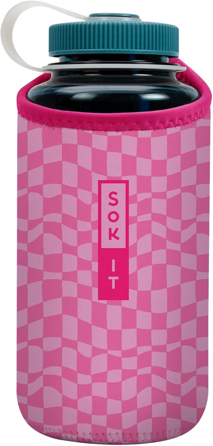 Sok It BotlSok Water Bottle Sleeve Insulated Neoprene Cover (Pink Grand Prix, Fits 32oz Nalgene)