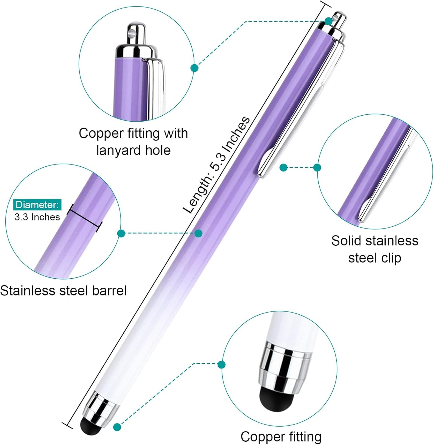 CCIVV 3 12 Stylus for Touch Screen, Pcs Stylus Pens and Extra Replaceable Rubber Tips (Gradient Pink/Purple/Blue)