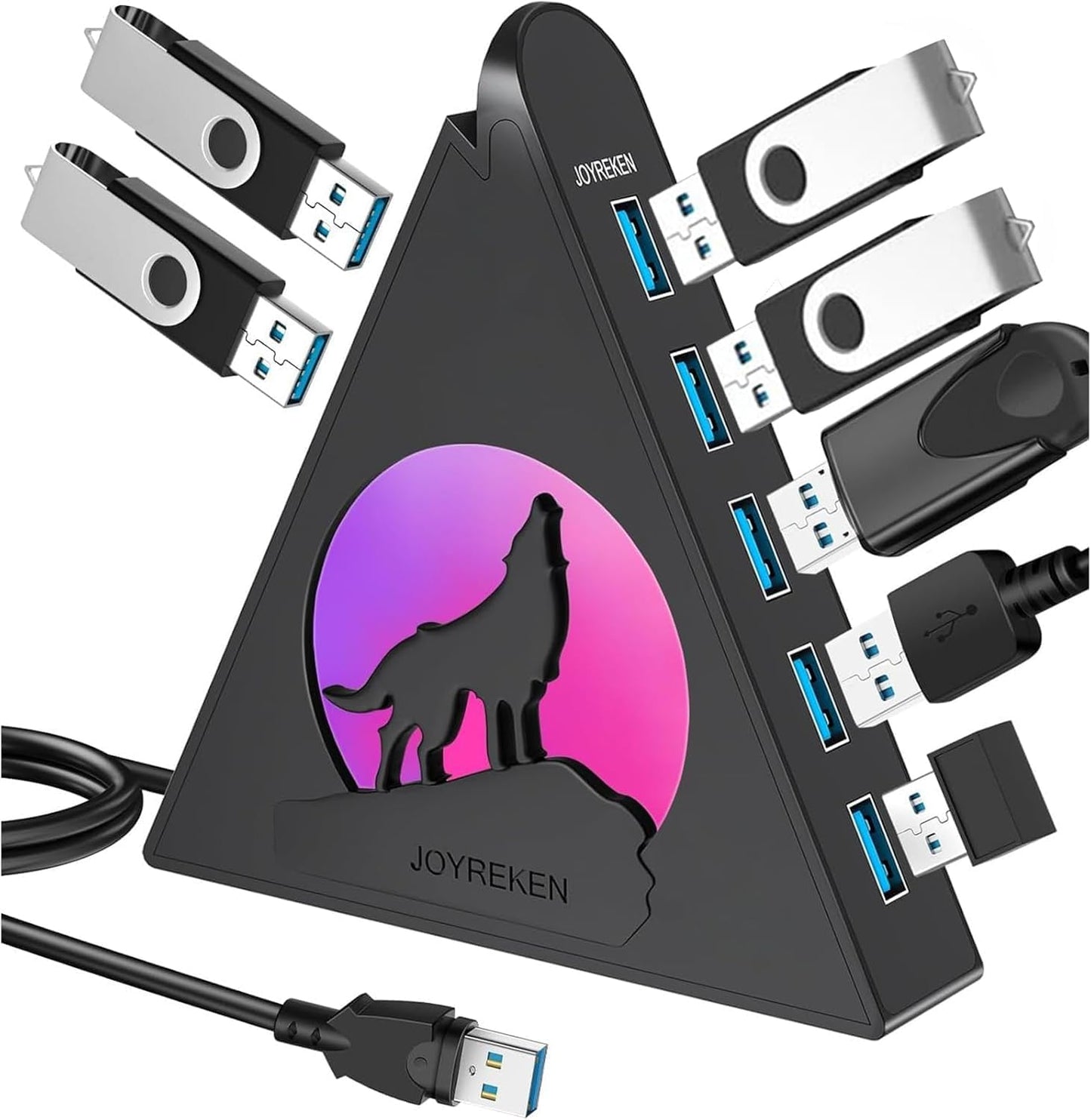 JoyReken 7-Port 3.0 Lighting,5Gbps 2FT PS5, USB Hub, Vertical USB Hub Splitter with RGB High-Speed Data Transfer