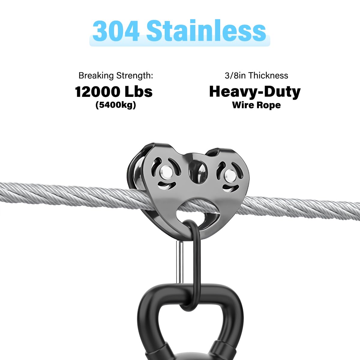 3/8” Stainless Steel Cable, 150ft 304 Stainless Steel Aircraft Cable with 12000lbs Breaking Strength, 7x19 Strands Wire Rope with Clamps & Thimble for Ziplines, Boat Lifts, Deck Railings, Winch Cable