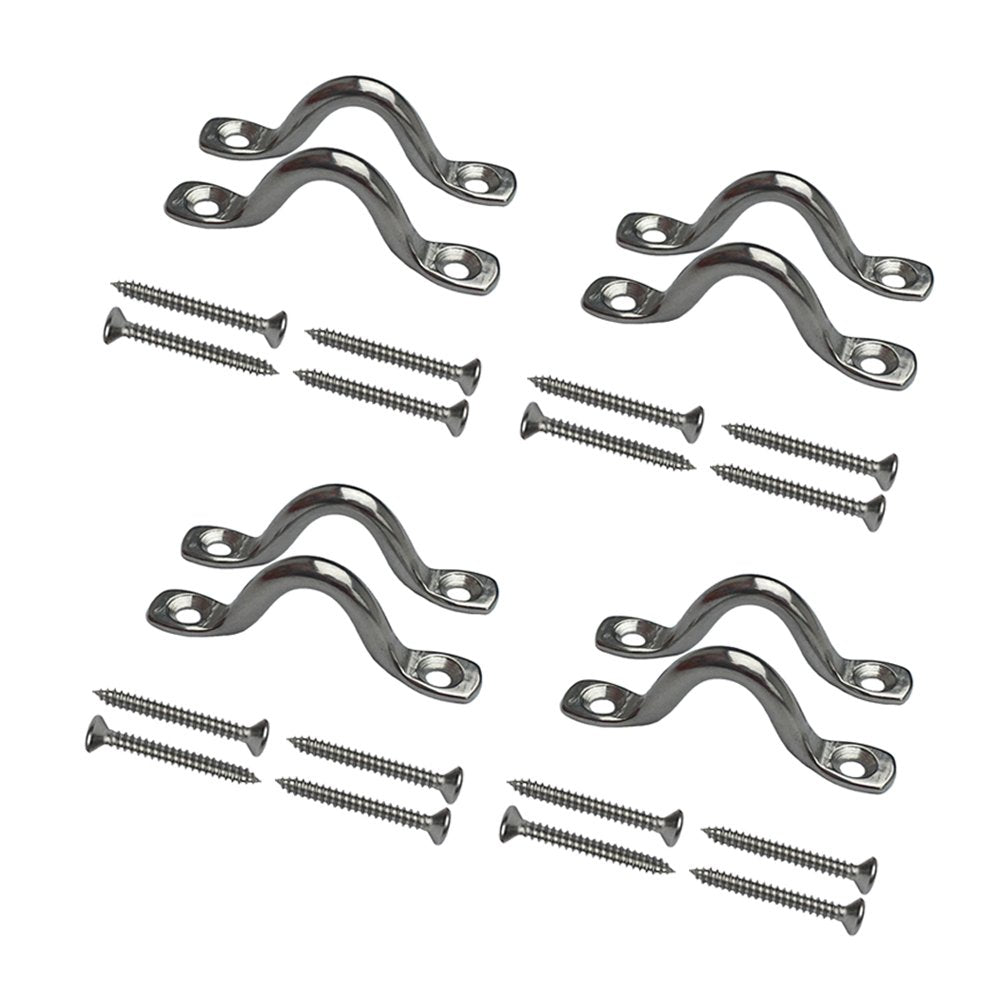 Vtete 8 Pcs Stainless Steel 3/8" Pad Eye Straps for Bimini Boat Top with 16 Pcs Screws, Kayak Deck Loops Tie Down
