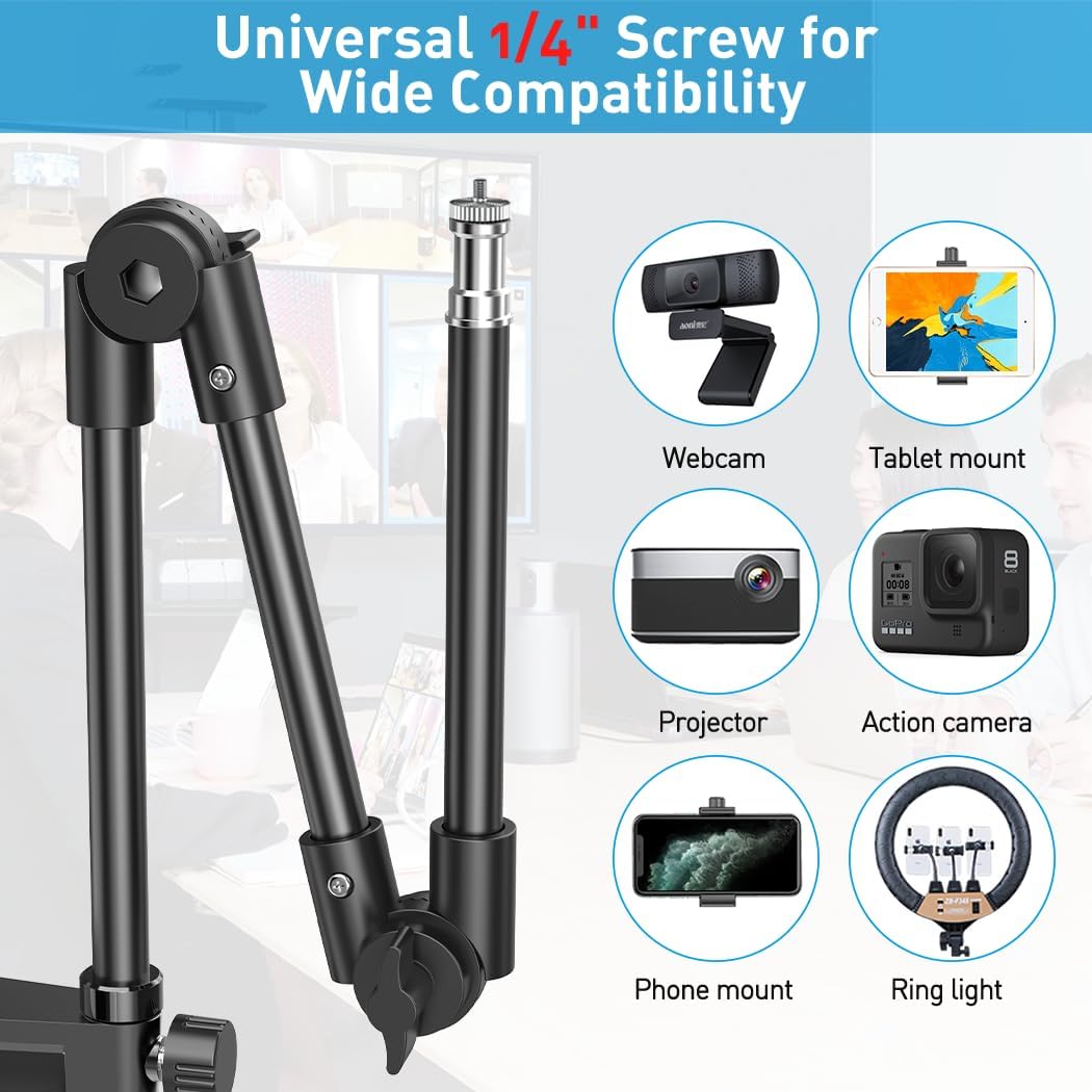 KDD 22 Inch C922 C930e C920S C920 C960 4K, 8 7 6 5 Webcam Stand Camera Mount with Phone Holder, Foldable Flexible