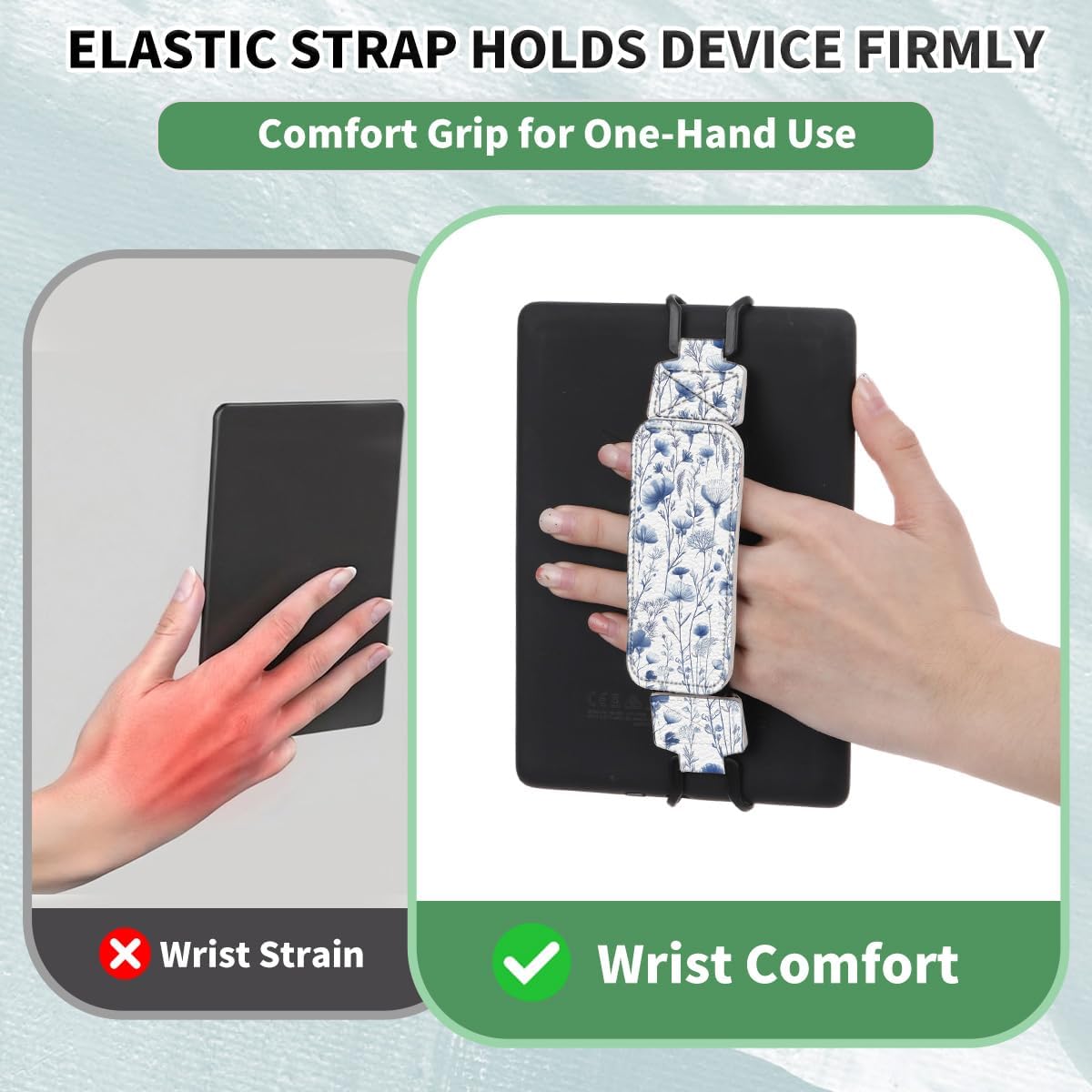 Koazava 6-7.5" Secure Hand Strap for Kindle and Tablets, Versatile Lightweight Faux Leather E-Book Grip Holder