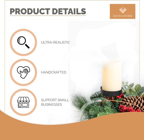 Country Harvest Christmas Centerpiece - Handcrafted Holiday Table Décor with Eucalyptus & 3 Candle Holders