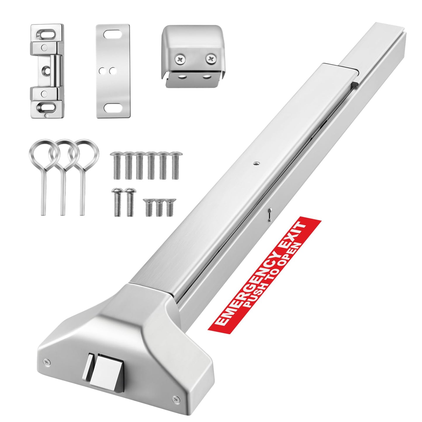 VEVOR Push Bar Panic Exit Device, 31" Stainless Steel Commercial Panic Bar for Exit Doors, Emergency Exit Door Hardware with Dual Locking Bolt and Sticker, for 31"-46" Wood or Metal Door, Silver