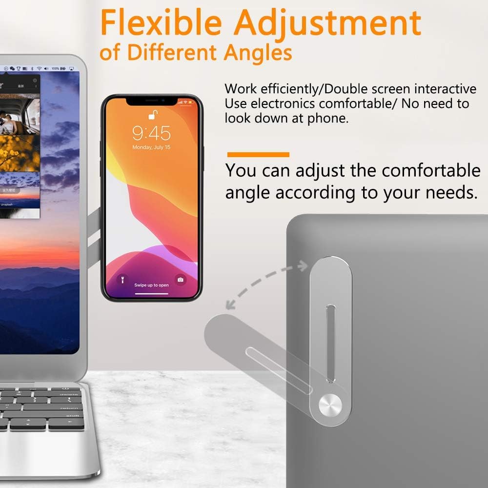 DK177 Laptop Phone Holder, Laptop or Desktop Monitor Side Mount Phone Holder, Slim Portable Foldable Smartphone Stand