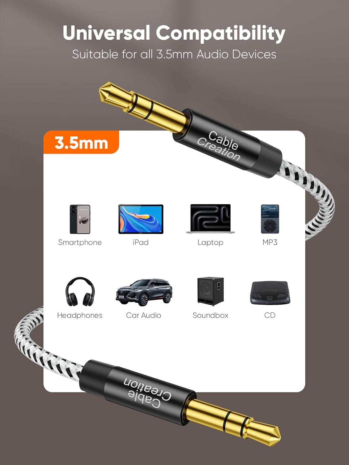 3.5mm (15FT/4.5M), 3.5mm 1/8 CableCreation Long Aux Cord Audio Cable Male to Male, Braided Hi-Fi Sound Auxiliary