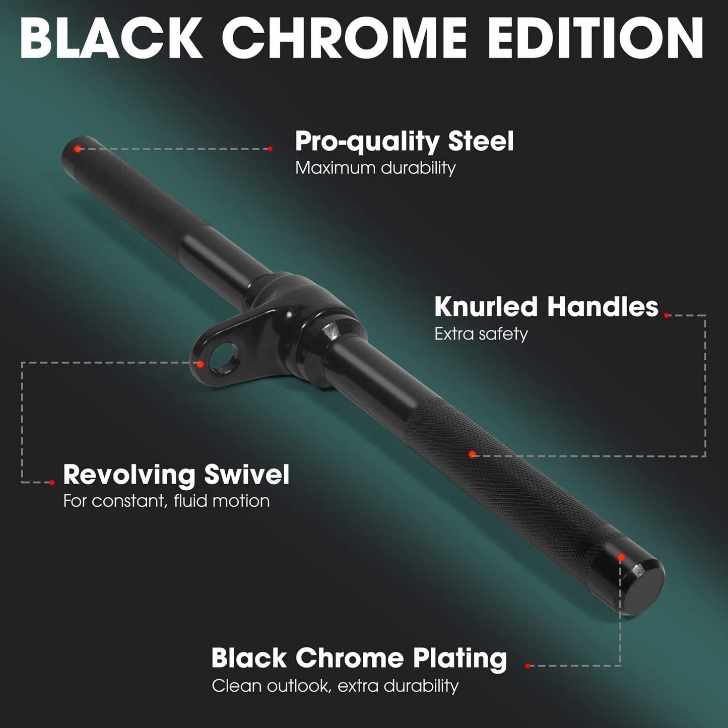 Yes4All Black Revolving Straight Bar with Diamond Knurl Handle, 880 LB Capacity Tricep Press Down Bar & LAT Cable Attachment for Row Machine & Cable Machine, Home Gym Straight Tricep Bar