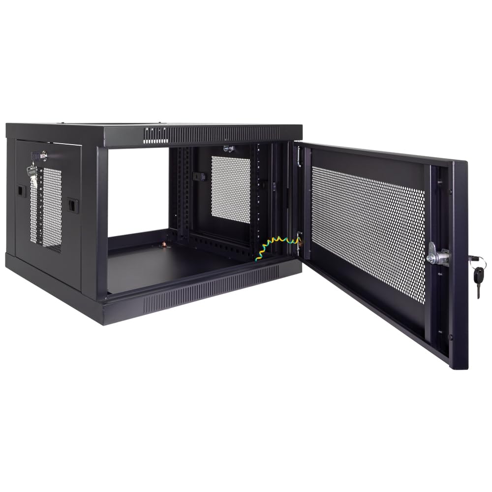 NavePoint 6U Server Cabinet Wall Mount Rack Enclosure with Perforated Door, Locking, Removable Side Panels – 6U Network Cabinet 17.7” Deep, 19 Inch Server Rack for IT and A/V Equipment