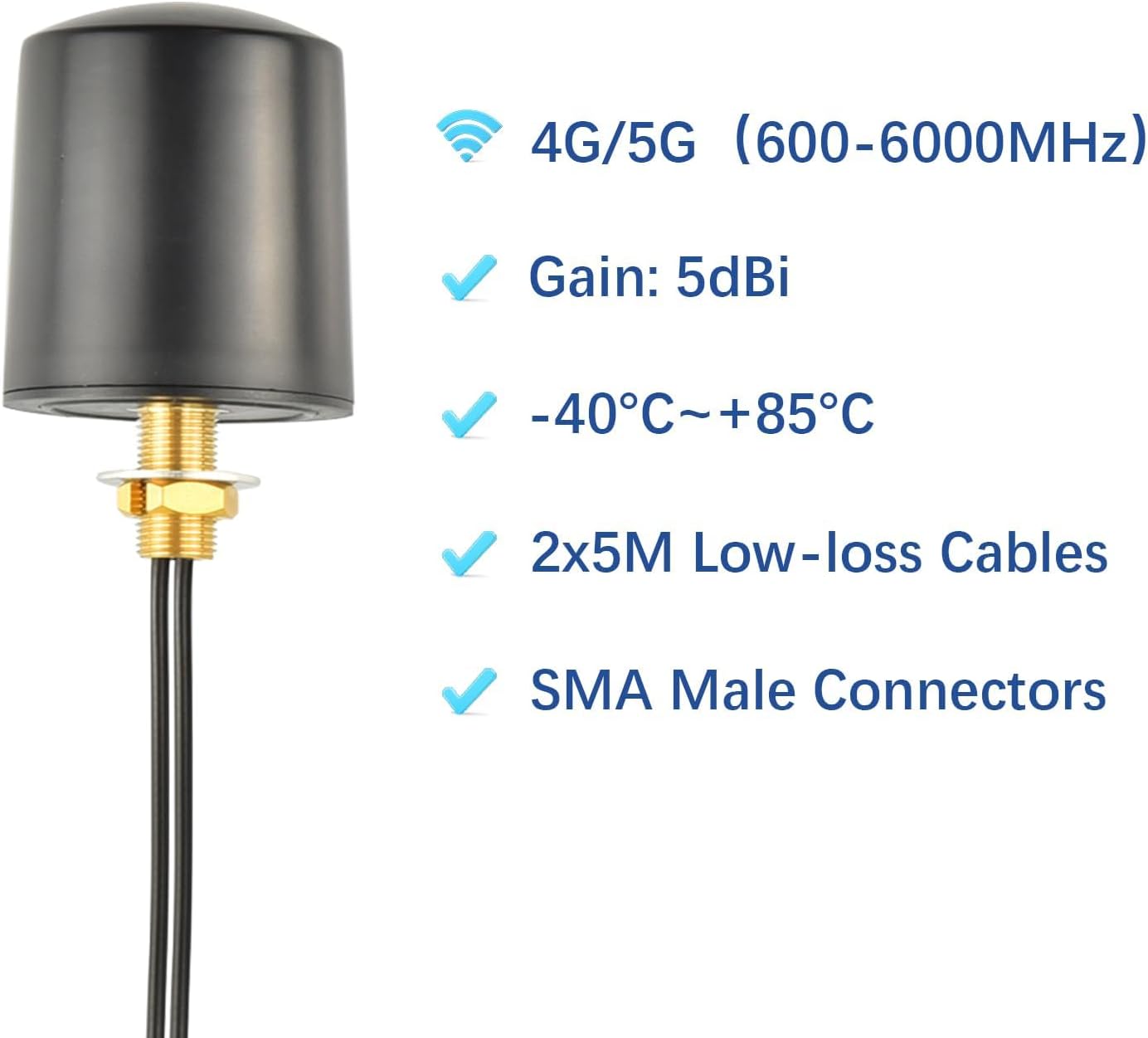 Boobrie 2x2 5G 4G 600-6000MHz 2x16.4ft TS9 MIMO LTE Omnidirectional Antenna Outdoor WiFi Antenna with Low Loss SMA Male