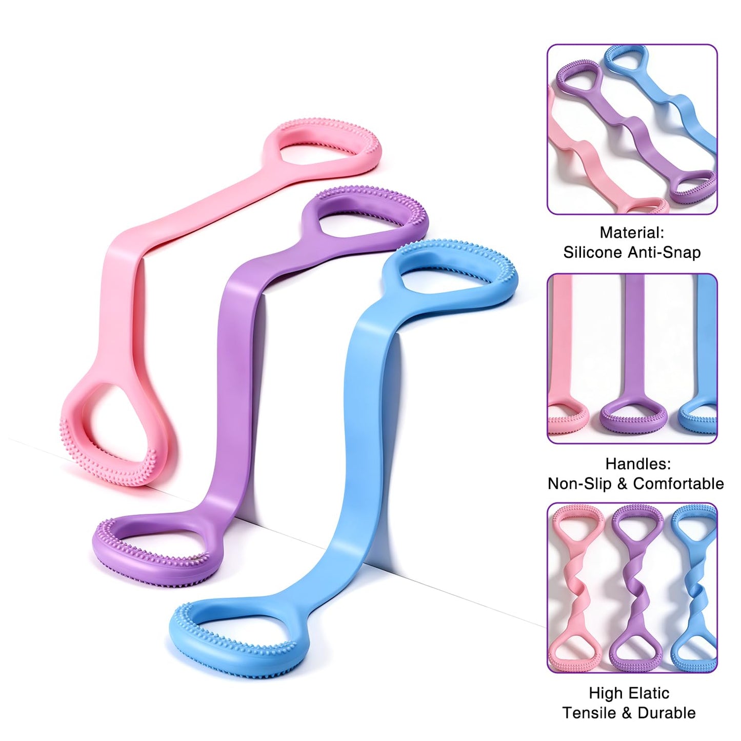 Figure 8 Resistance Band, 3pc Arm Back Shoulder Exercise Bands, Elastic Rope Stretch Fitness Band for Chest Expander, Yoga, Gym Fitness Pulling Rope