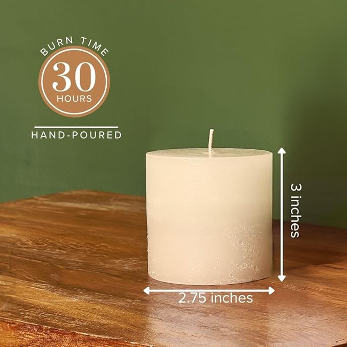 Simply Soson 3x3 inch Ivory Pillar Candles Set of 3, Rustic Texture, Unscented Ivory Candles, Dripless Candles, 3 inch Pillar Candles Ideal as Wedding, Parties, Spas, Dinner, Home Decoration, Church
