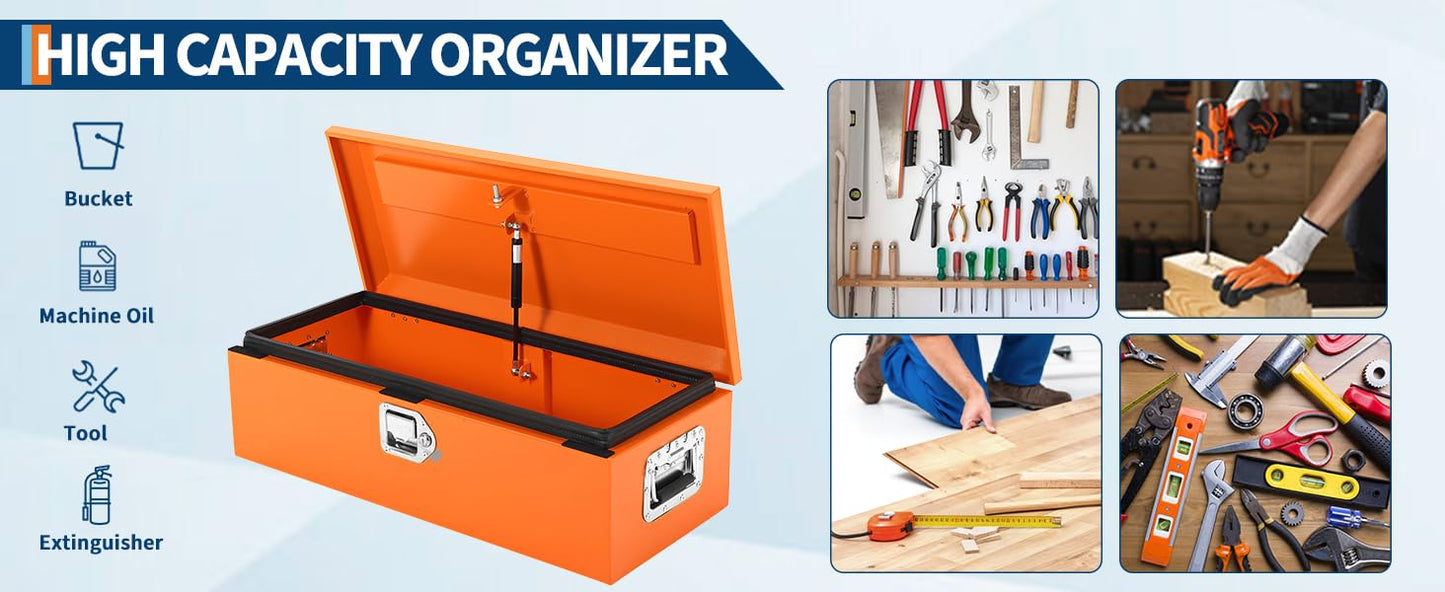 Festisoul 48 Inch Low-Profile Steel Truck Bed Tool Box, Diamond Plate Design with Lock & Key, Compact Under-Rail Storage for Pickup Trucks, Trailers, RVs - Orange (Model 2025)